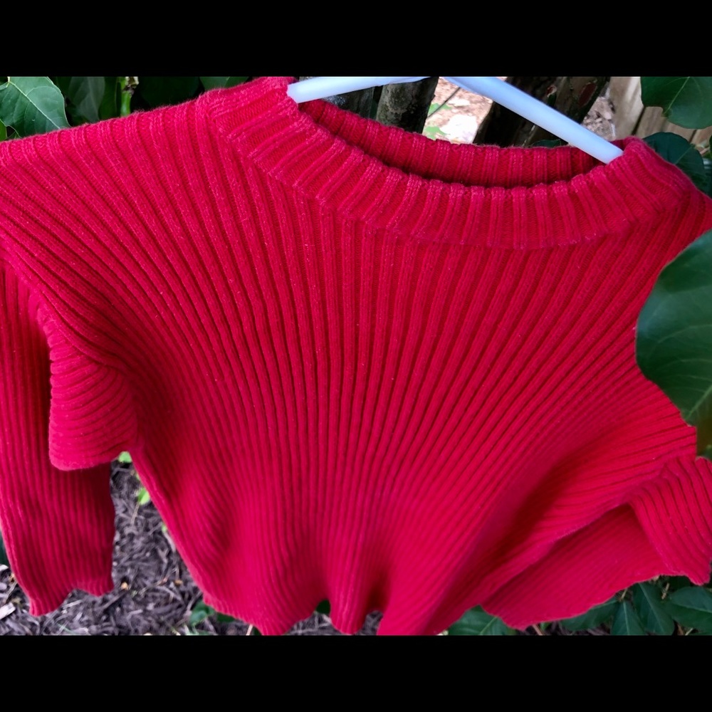 Y2K Ribbed Sweater Chunky Knit Red Cotton Top - Picture 3 of 7